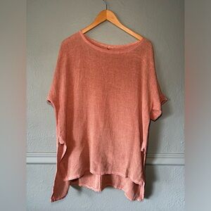Tempo Paris, linen, tunic, loose weave, short sleeve, top, M/L